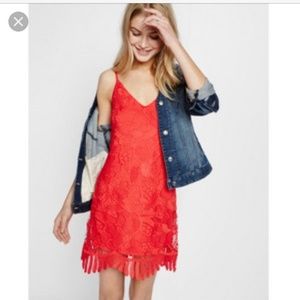 Express Orange Red Crochet Lace Trapeze Dress